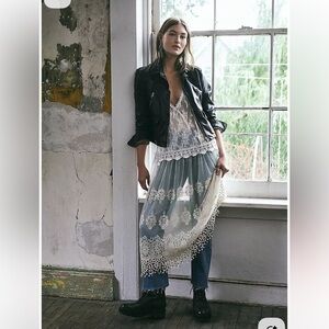 Free People Days Without You Lace Dotted Mesh Midi Slip Dress XS